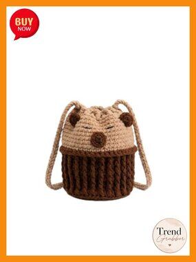 Handmade Crochet Capybara Crossbody Phone Bag Drawstring Purse